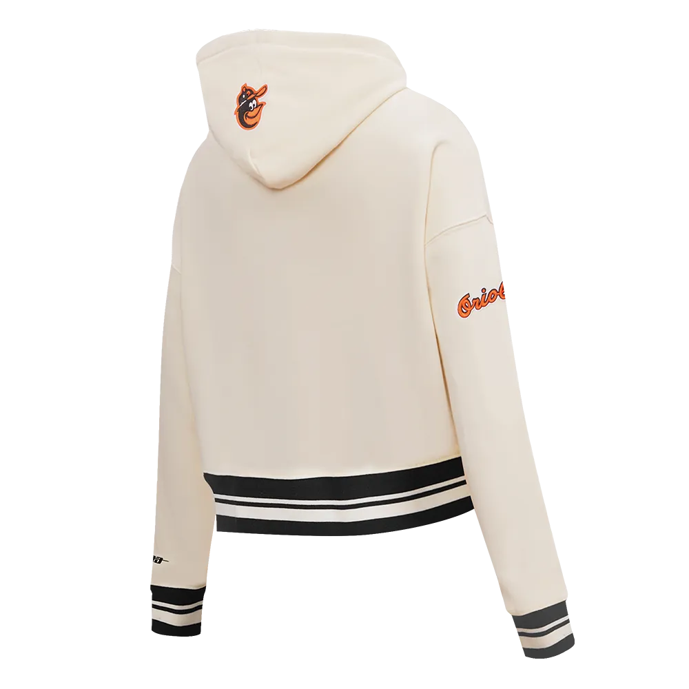 MLB BALTIMORE ORIOLES RETRO CLASSIC WOMEN'S RIB CROPPED PO HOODIE (EGGSHELL/ BLACK)