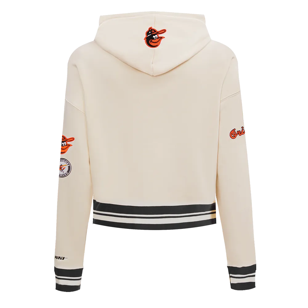 MLB BALTIMORE ORIOLES RETRO CLASSIC WOMEN'S RIB CROPPED PO HOODIE (EGGSHELL/ BLACK)