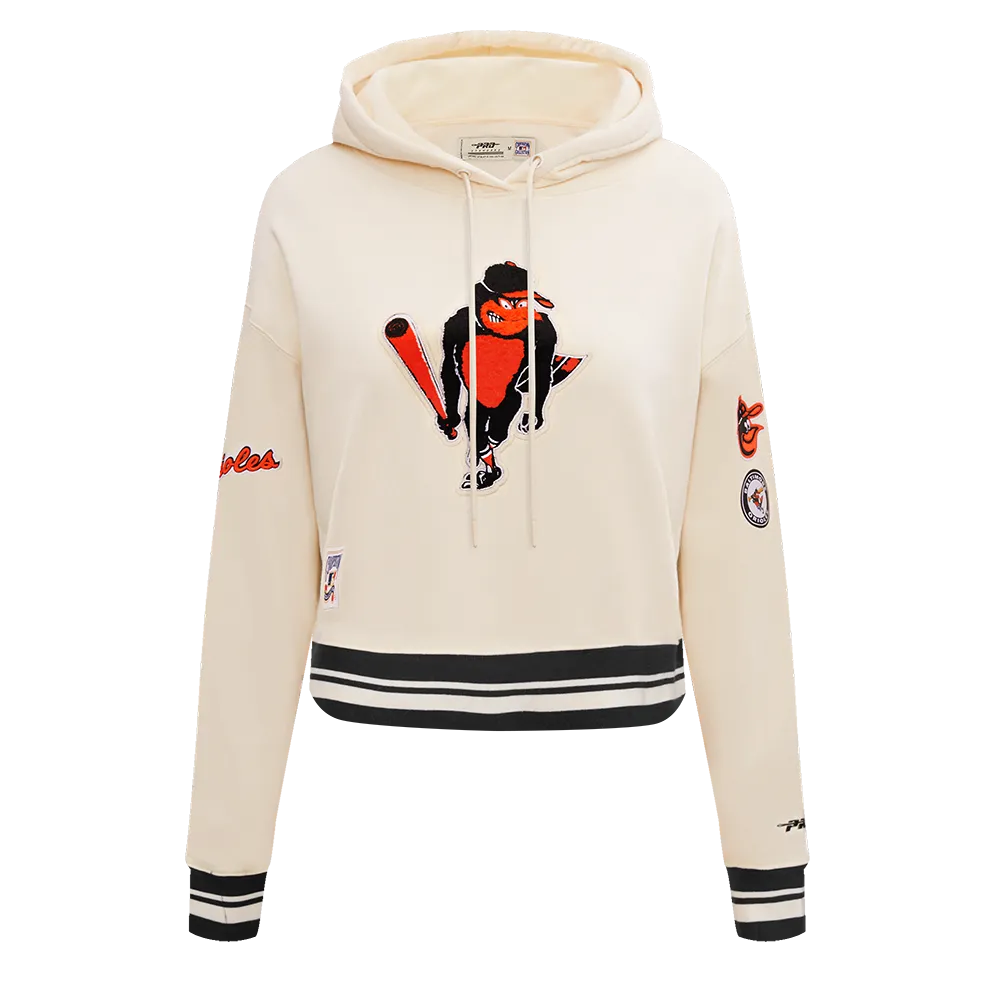 MLB BALTIMORE ORIOLES RETRO CLASSIC WOMEN'S RIB CROPPED PO HOODIE (EGGSHELL/ BLACK)