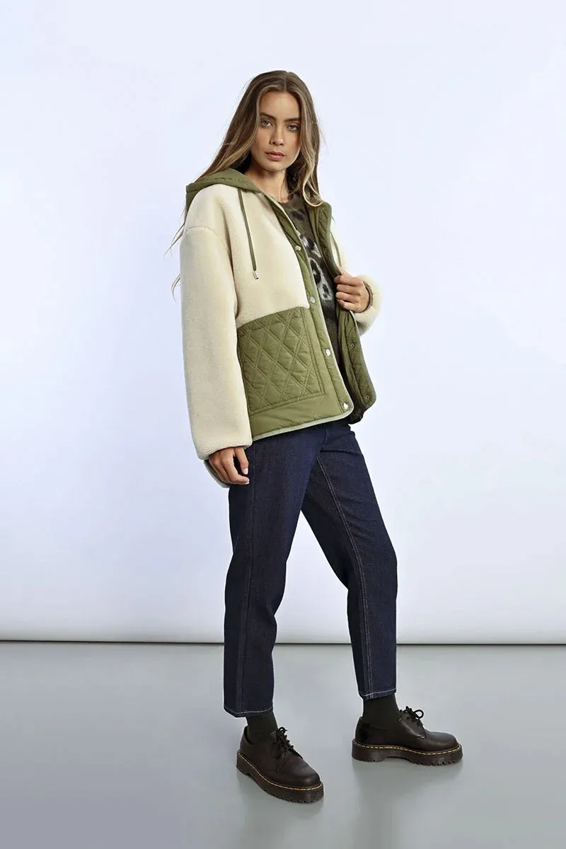 Molly Bracken Off White & Khaki Parka Jacket