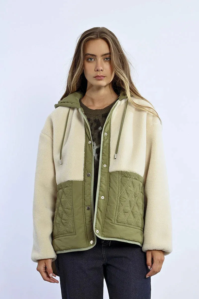 Molly Bracken Off White & Khaki Parka Jacket