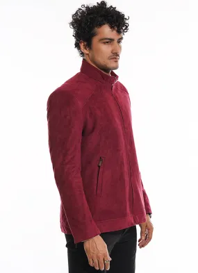 Plain Maroon Suede Bomber Jacket