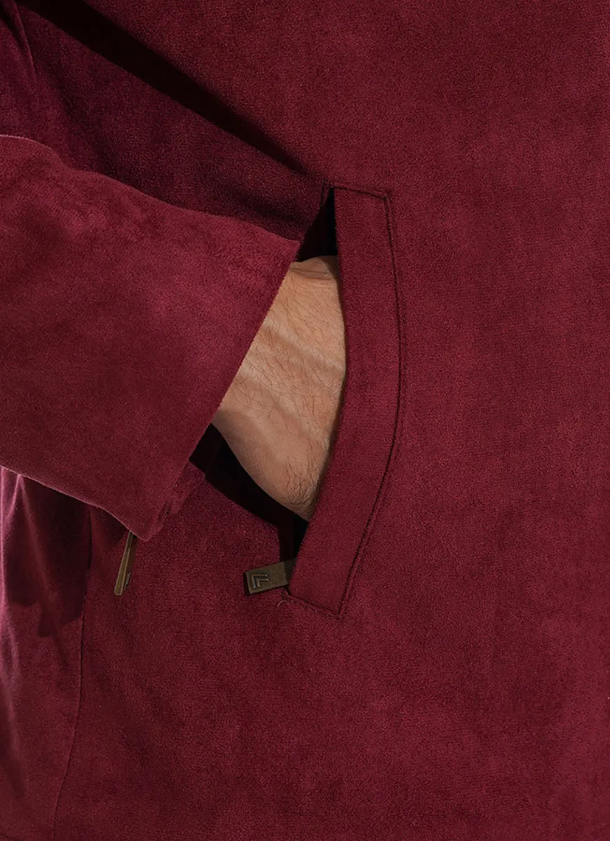 Plain Maroon Suede Bomber Jacket