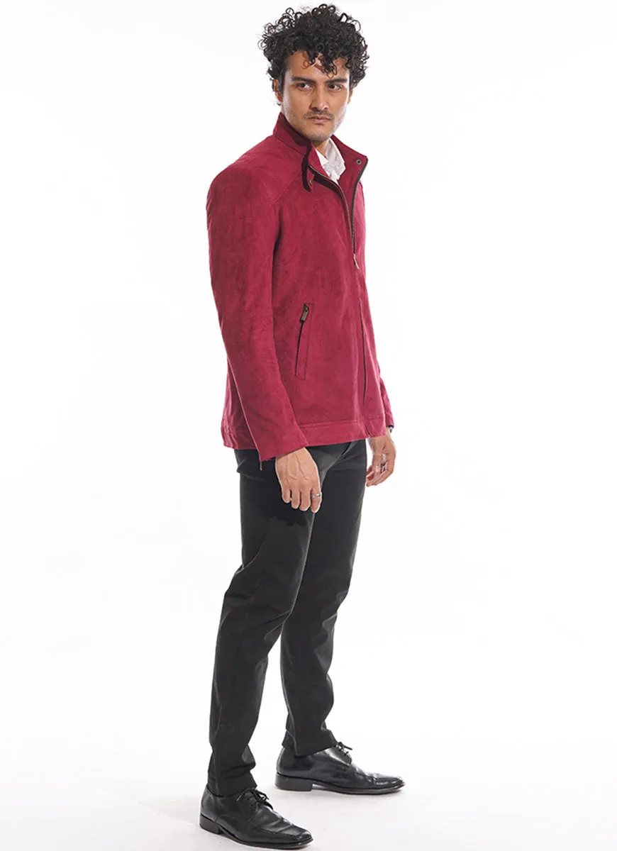 Plain Maroon Suede Bomber Jacket