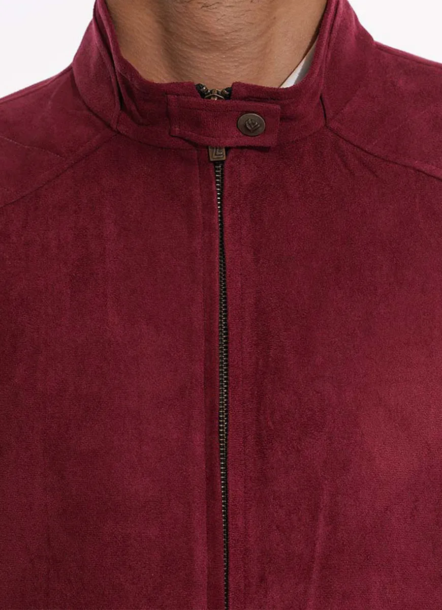 Plain Maroon Suede Bomber Jacket