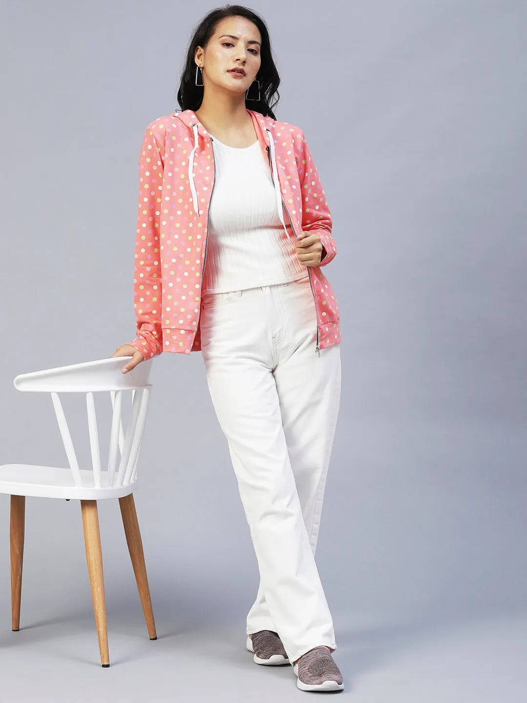 Polka Dot Hooded Terry Jacket