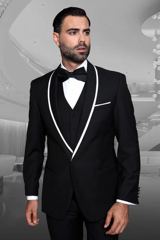 "Genova" Black 1-Button Shawl Tuxedo (4-Piece Set)