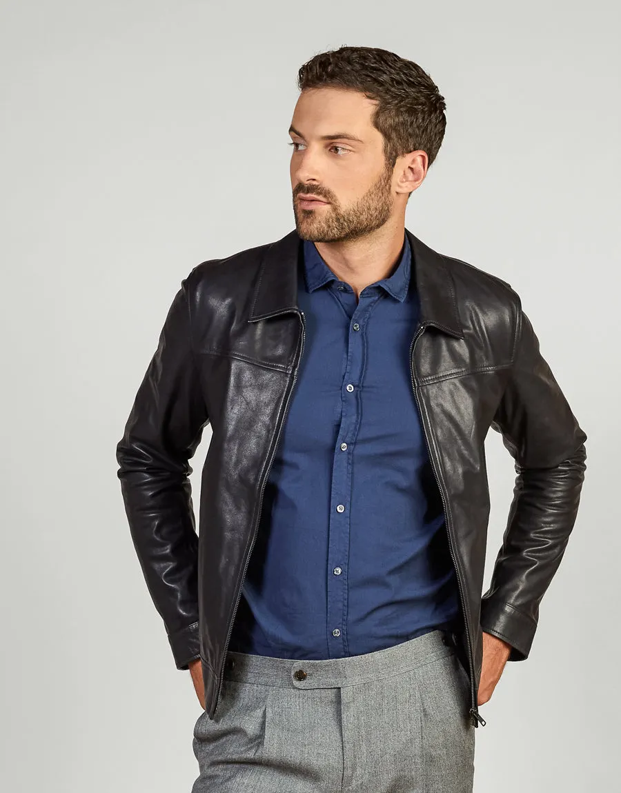 Ryder Navy Leather Jacket