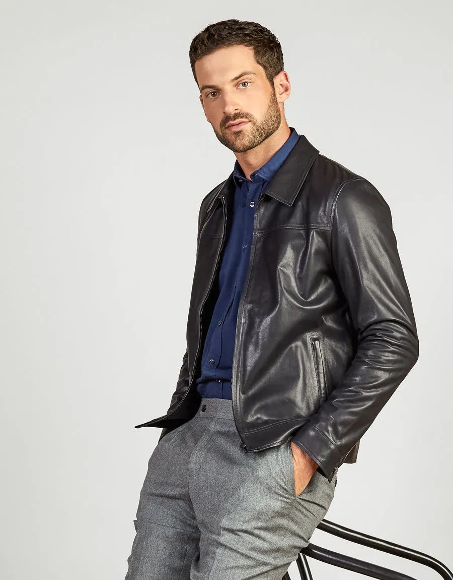 Ryder Navy Leather Jacket