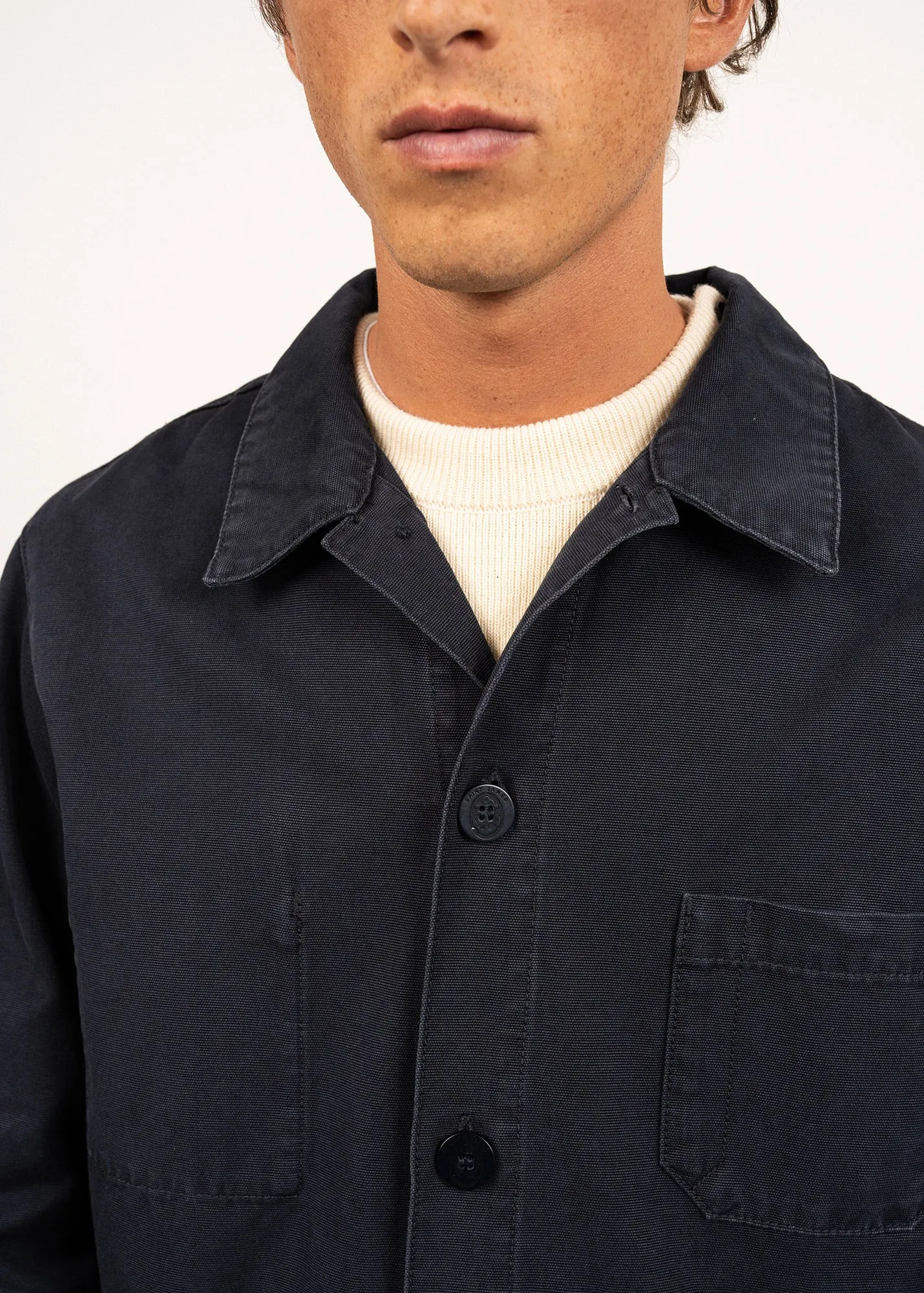 Sirocco fisherman's jacket - buttoned, in cotton canvas (MARINE)