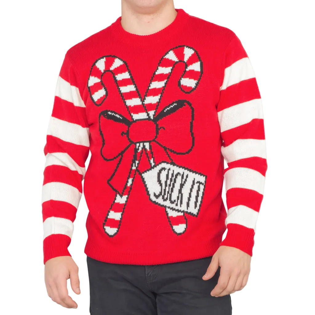 Suck It Candy Cane Funny Ugly Christmas Sweater