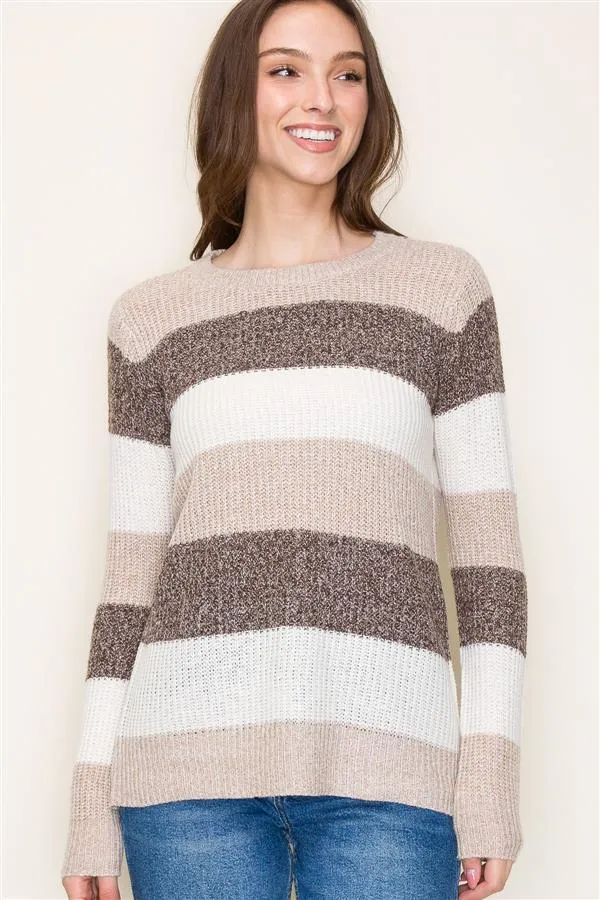 Taupe & Brown Striped Pullover