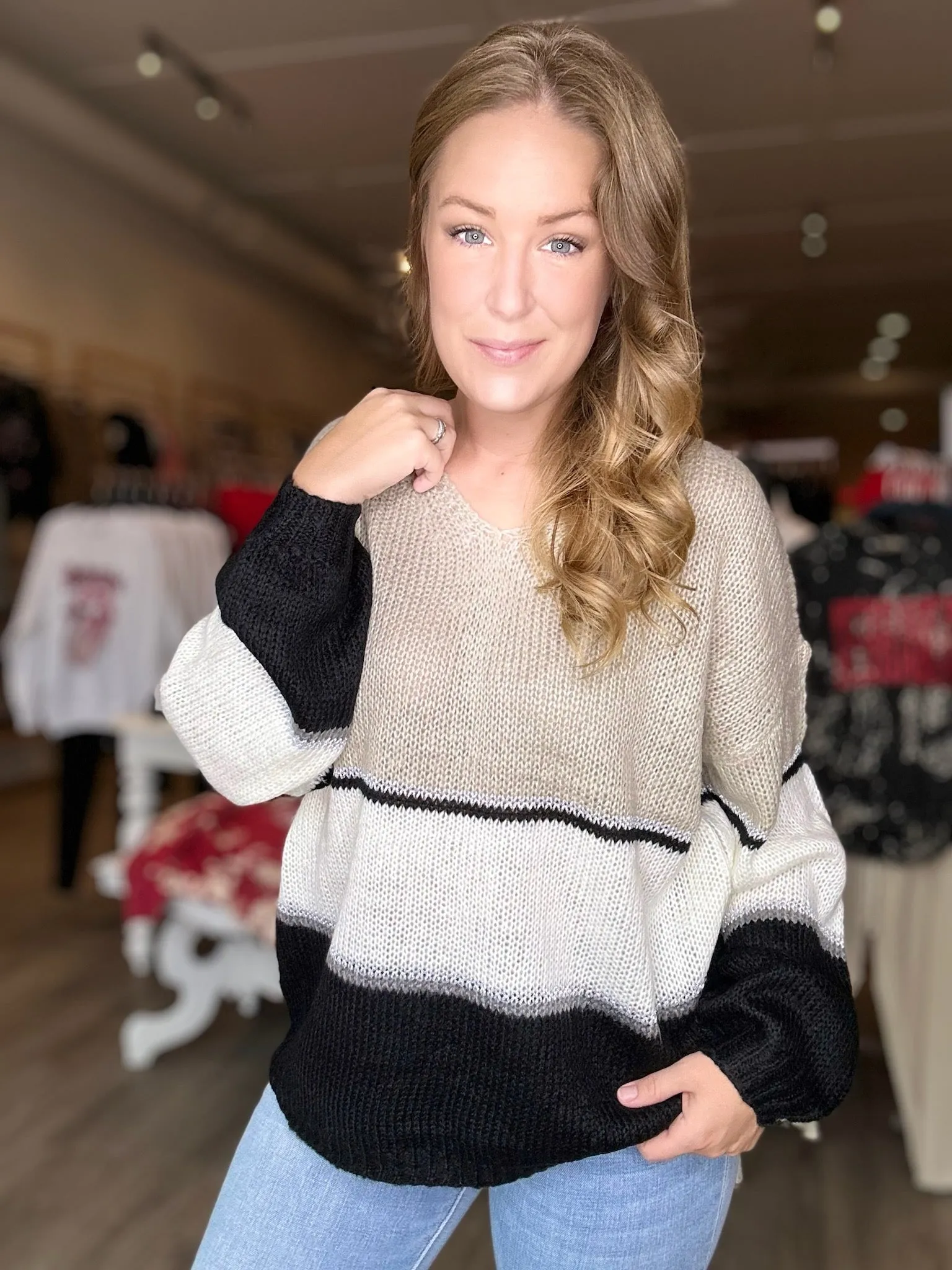 Taupe Color Block Knit Sweater