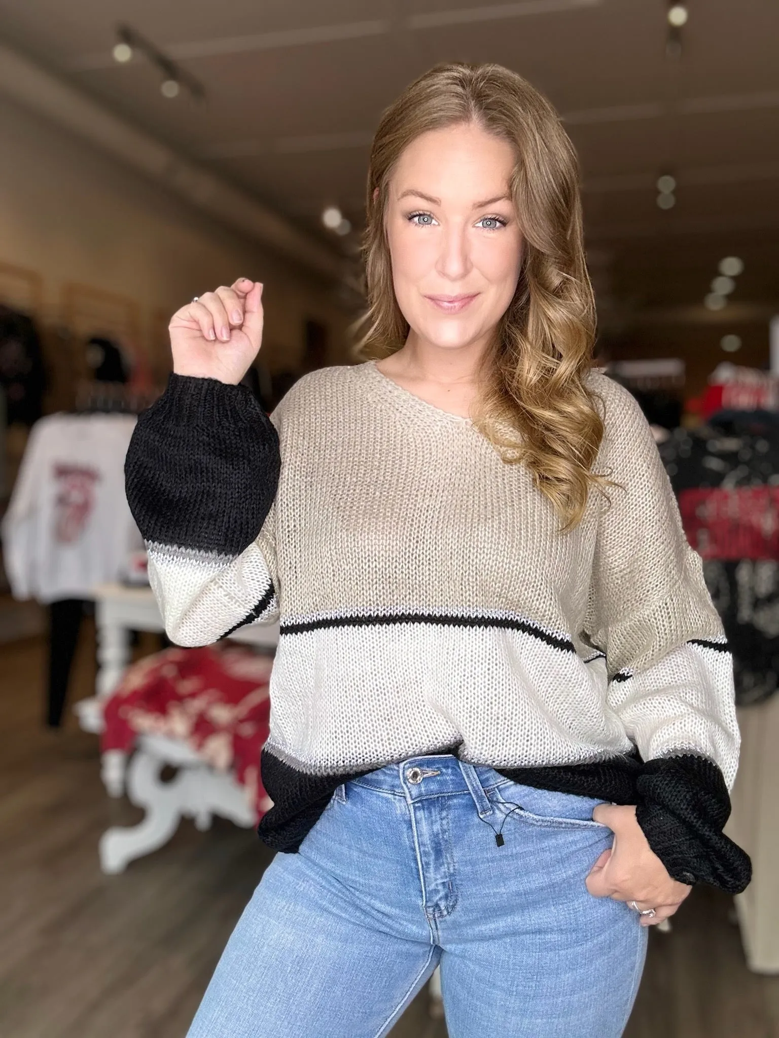 Taupe Color Block Knit Sweater