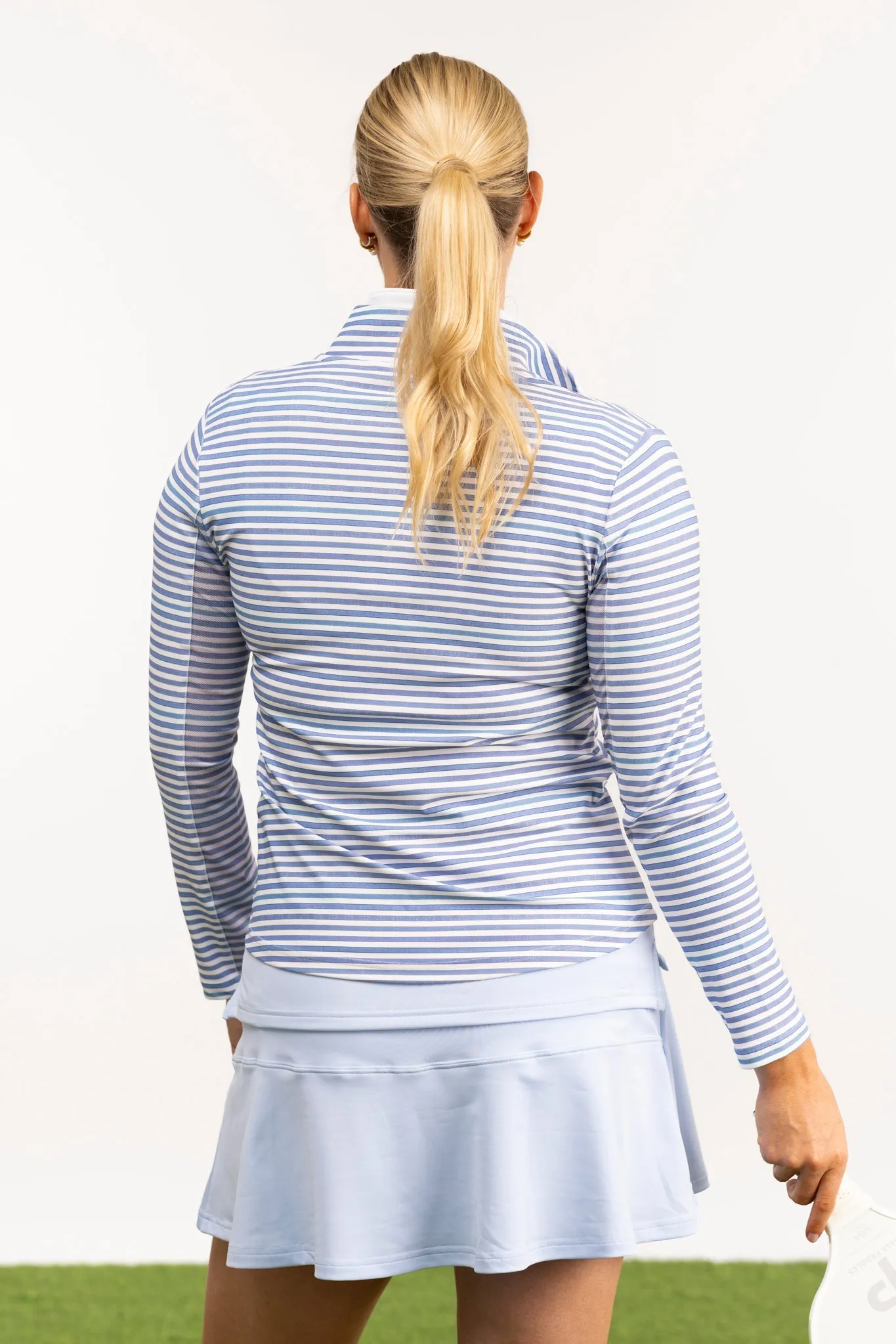 The Ava 1/4 Zip - Chambray Stripe