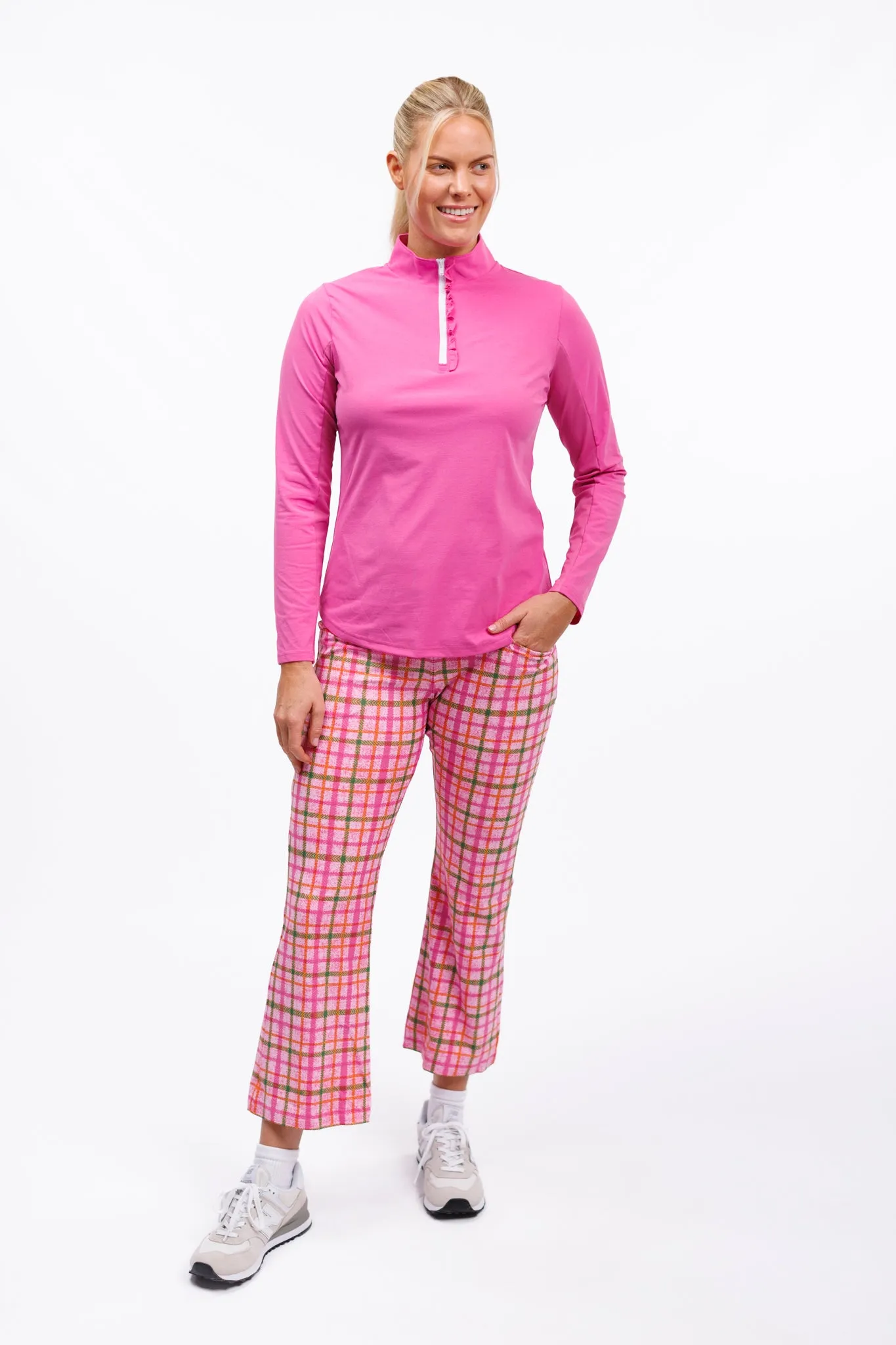 The Ava 1/4 Zip with Ruffle - Bright Pink