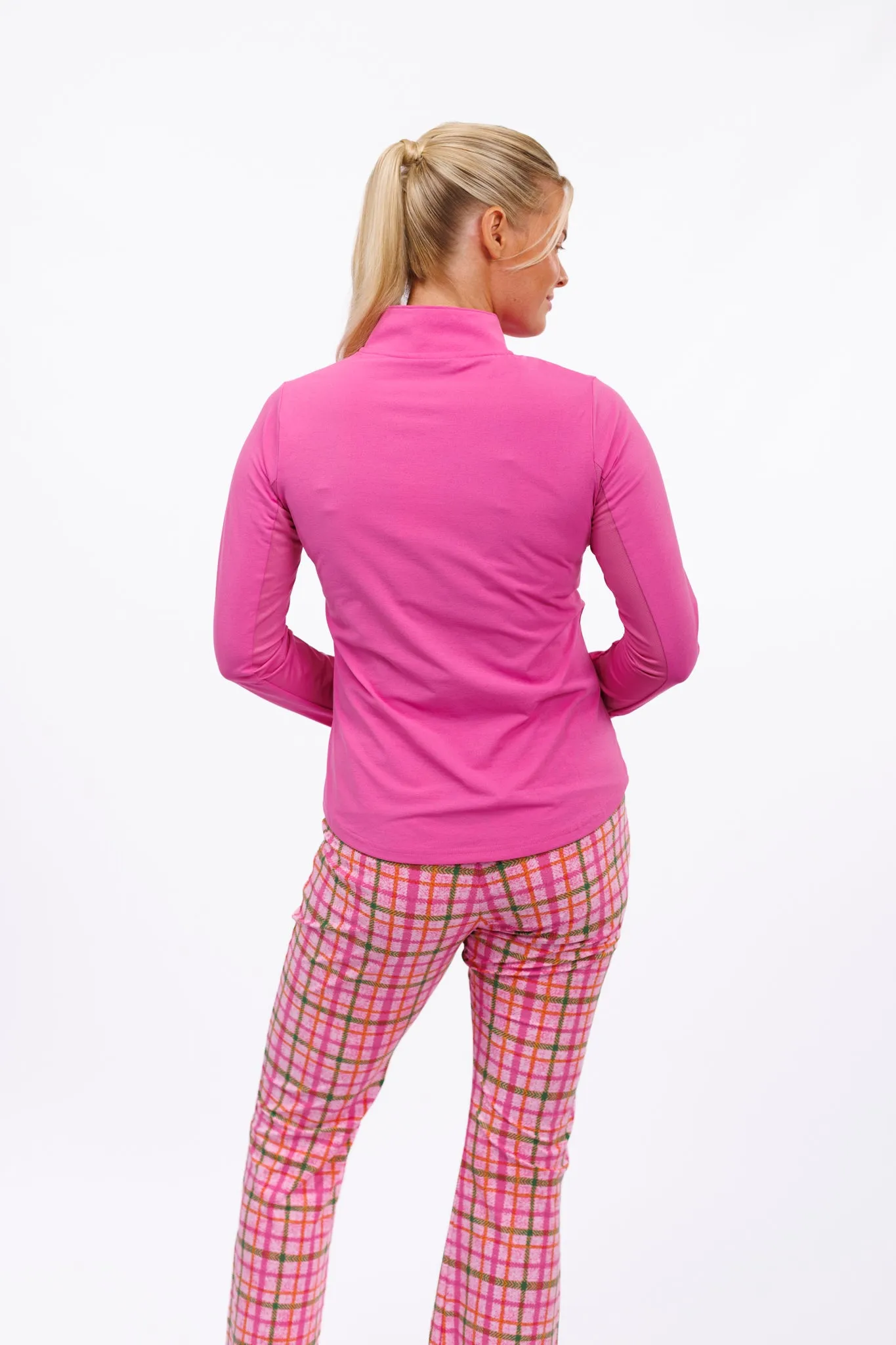 The Ava 1/4 Zip with Ruffle - Bright Pink