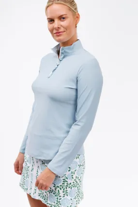 The Ava 1/4 Zip with Ruffle - Dusty Blue