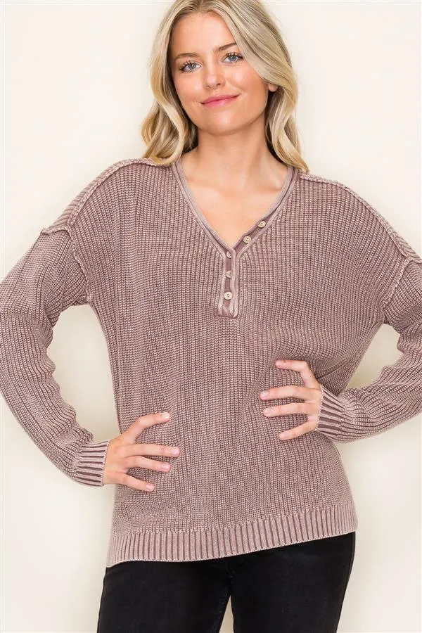 Washed Yarn Button Pullover