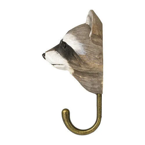 Wildlife Garden Hook Hand Carved Racoon