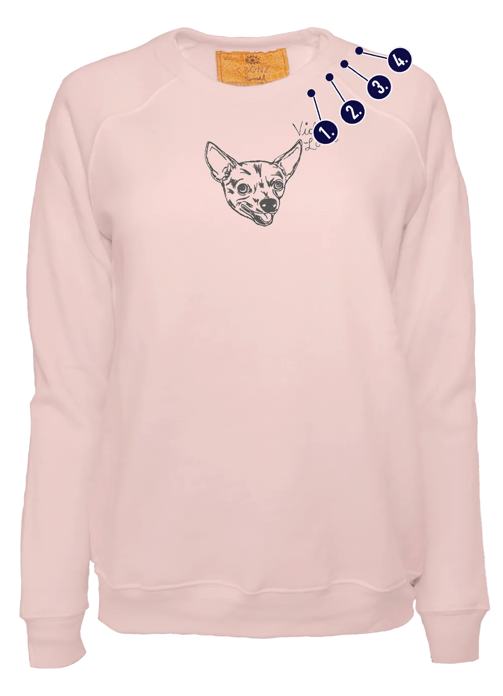 Women's Custom Pet Portrait Classic Crew Pullover with Mini Embroidery