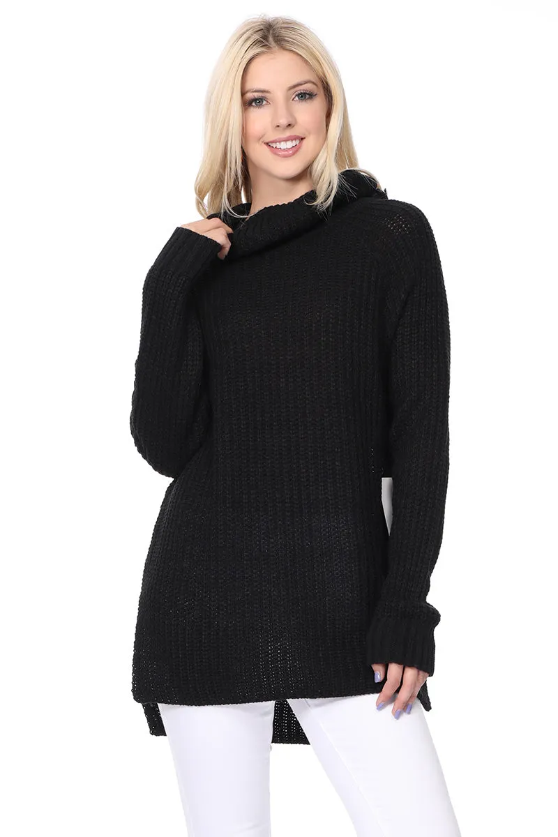 YEMAK Women's Casual Textured Long Sleeve Turtleneck Pullover Tunic Sweater MK3660 (S-L)