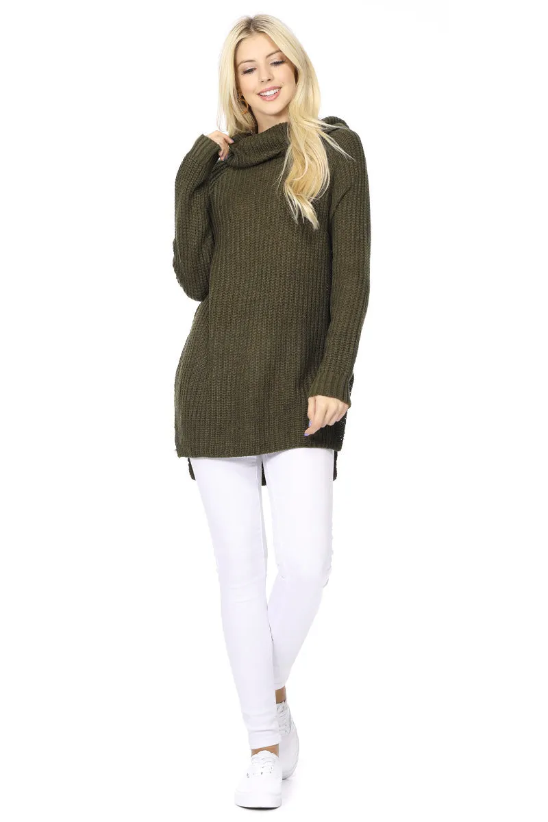 YEMAK Women's Casual Textured Long Sleeve Turtleneck Pullover Tunic Sweater MK3660 (S-L)