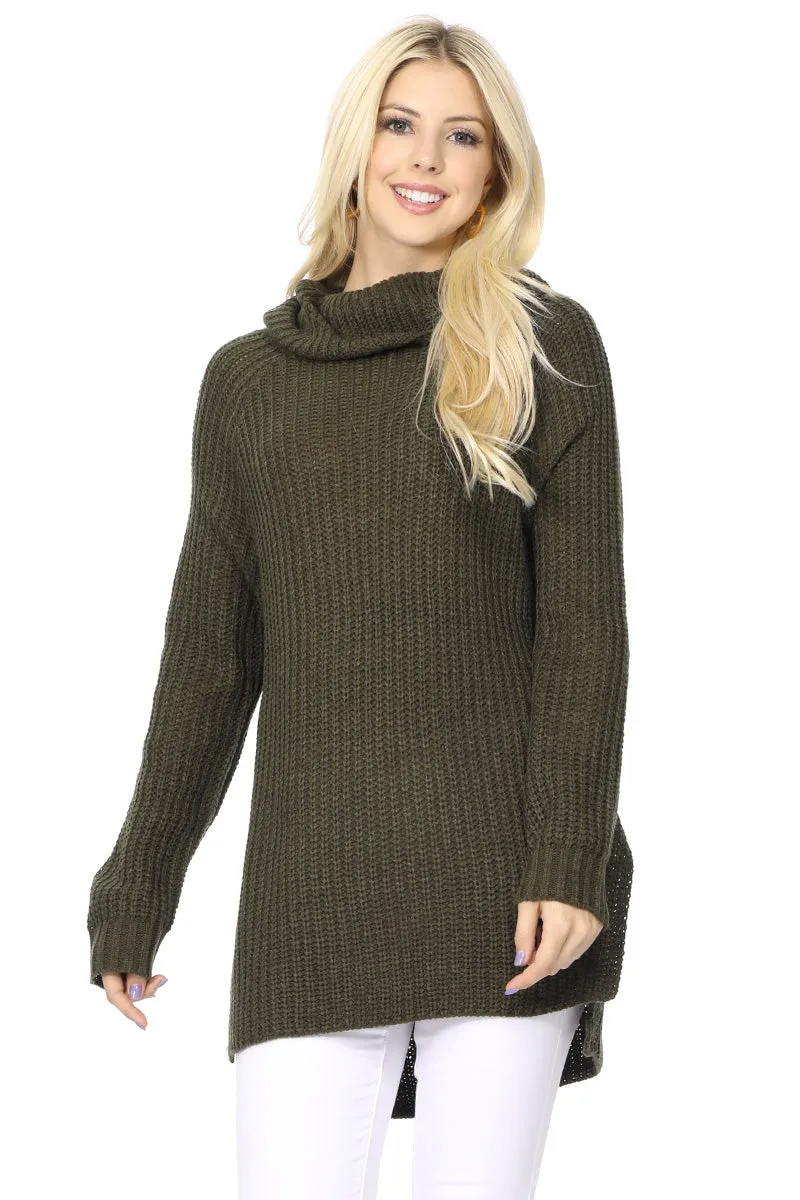 YEMAK Women's Casual Textured Long Sleeve Turtleneck Pullover Tunic Sweater MK3660 (S-L)