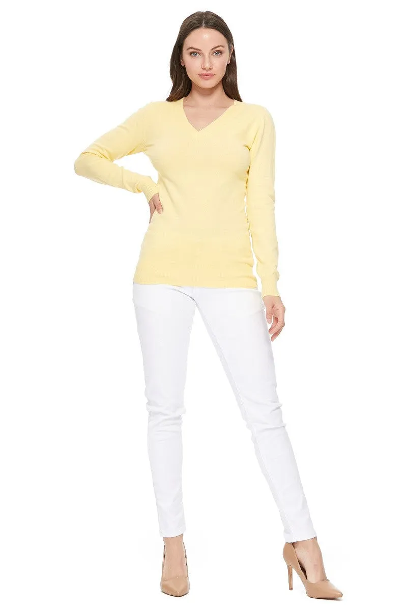 YEMAK Women's Long Sleeve V-Neck Basic Soft Knit T-Shirt Pullover Sweater MK5501 (S-XL)