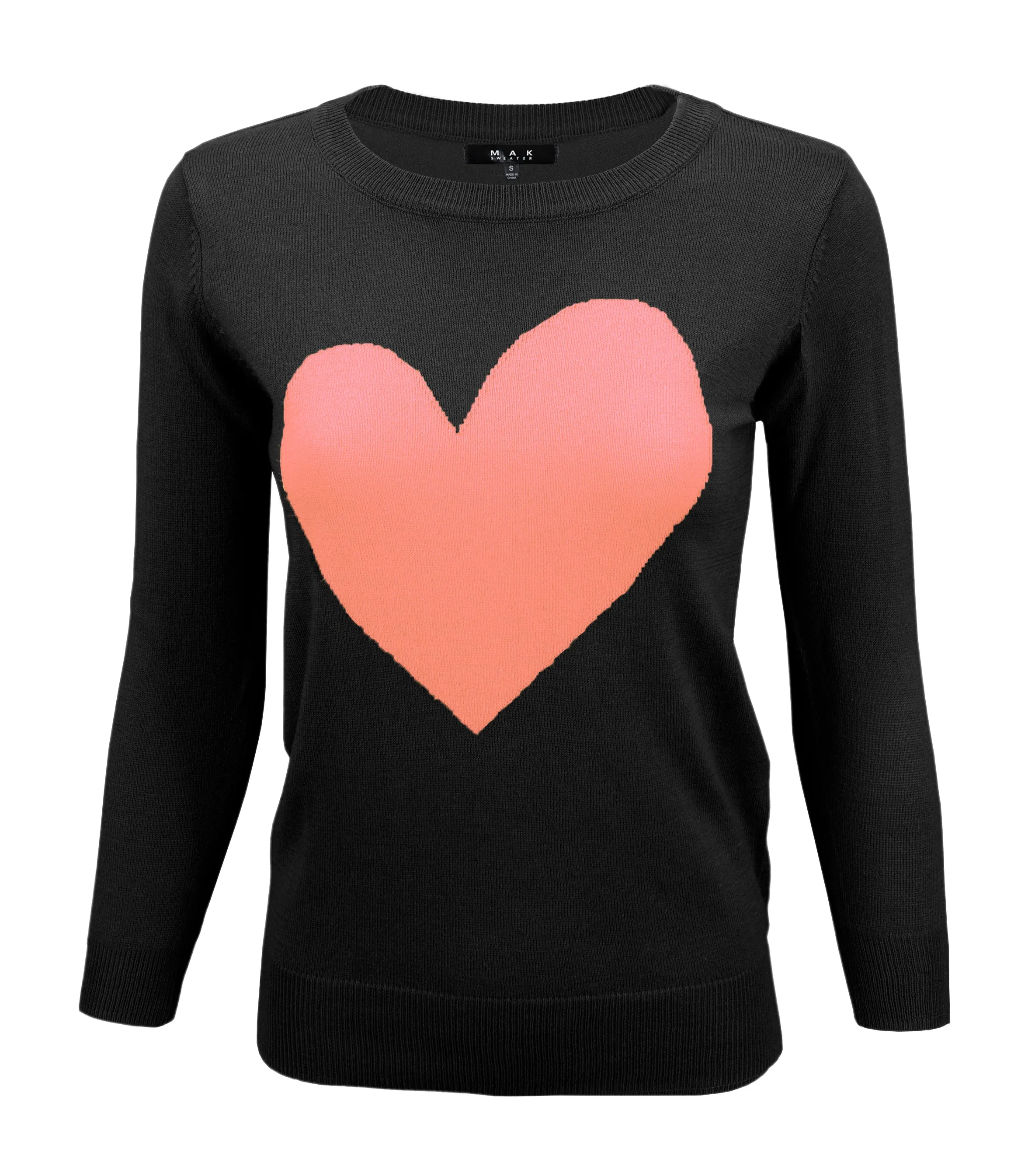 YEMAK Women's Love Heart Chenille Crewneck 3/4 Sleeve Casual Pullover Sweater MK3595