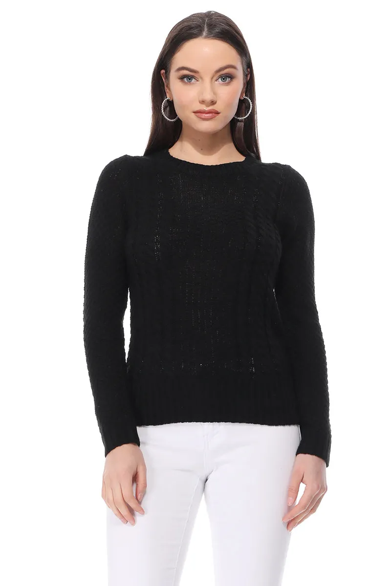 Yemak Women's Round Neck Long Sleeve Cable Knitted Sweater Pullover MK3312