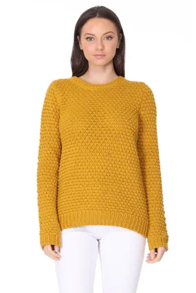 Yemak Women's Round Neck Long Sleeve Popcorn Knit Sweater Top MK8114